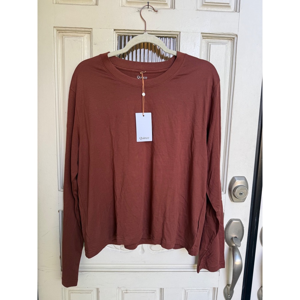 Quince Women Brown Cotton Modal Long Sleeve Crew Neck Tee Shirt Size Large NWT